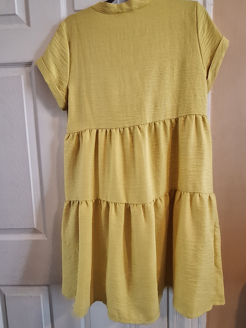 Tiered Casual Short-Sleeve Dress in Mustard Yellow - Picture 3 of 5